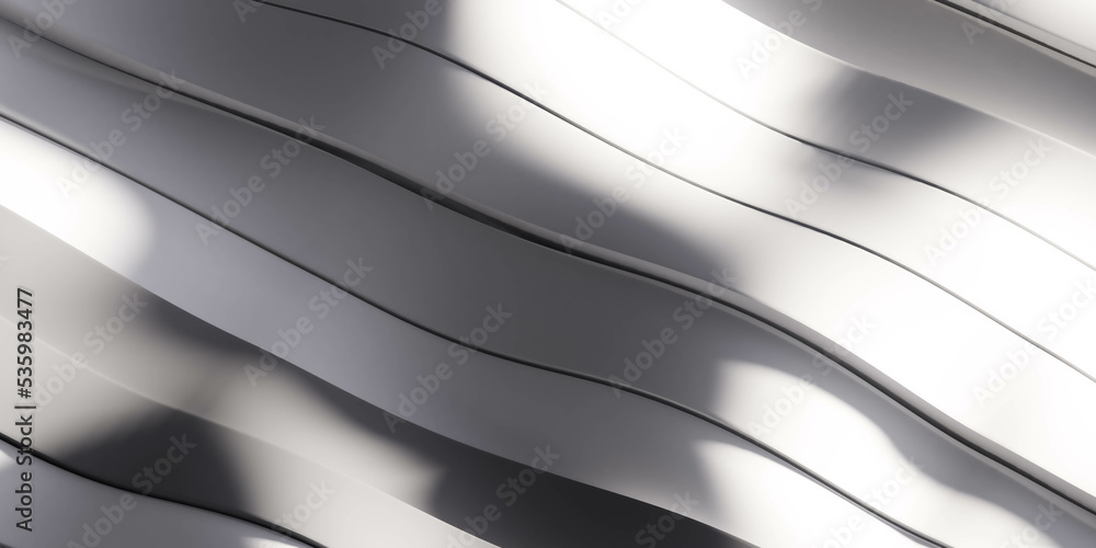 Poster metallic white wave pattern geometric shape object 3d render illustration