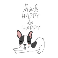 Think happy be happy French bulldog relaxing cartoon vector illustration	