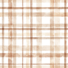 Cute checkered watercolor background. Watercolor horizontal and vertical stripes. Vintage background. Beige lines.