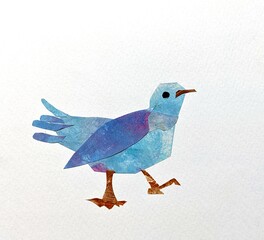 水彩、コラージュ、切り絵、美しい、カラフルな青い鳥のイラスト