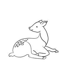 Hand drawn young deer in tribal style. Magic vintage vector illustration in black on white. Children's coloring book. Spiritual art, yoga, boho style, nature and wildlife. T-shirts and tattoos