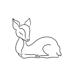 Hand drawn young deer in tribal style. Magic vintage vector illustration in black on white. Children's coloring book. Spiritual art, yoga, boho style, nature and wildlife. T-shirts and tattoos