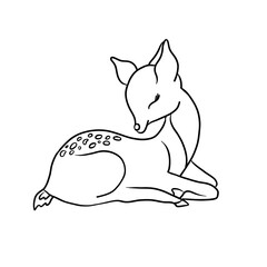 Hand drawn young deer in tribal style. Magic vintage vector illustration in black on white. Children's coloring book. Spiritual art, yoga, boho style, nature and wildlife. T-shirts and tattoos