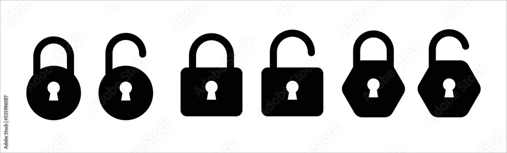 Poster lock icon set. locked and unlocked vector icon set. padlock symbol. privacy symbol vector stock illu
