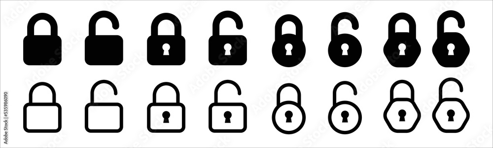 Poster lock icon set. locked and unlocked vector icon set. lock symbol on white background. padlock symbol.
