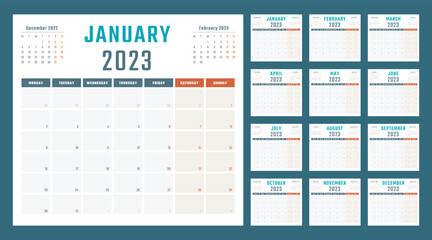 2023 year calendar, calendar design for 2023 starts monday