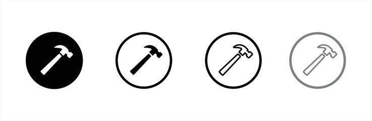 Hammer icon. Hammer icon set. Hammer button symbol. Filled flat sign. Vector illustration.