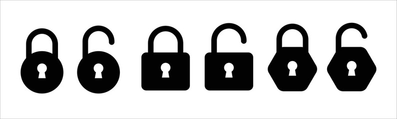 Lock icon set. Locked and unlocked vector icon set. Padlock symbol. Privacy symbol vector stock illustration. Vector illustration
