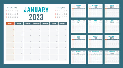 2023 year calendar, calendar design for 2023 starts sunday