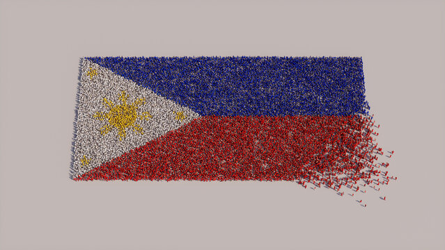 Aerial View Of A Crowd Of People, Gathering To Form The Flag Of Philippines. Philippine Banner On White Background.