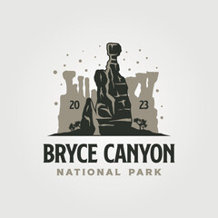bryce canyon vintage vector symbol illustration design, queens garden symbol - obrazy, fototapety, plakaty