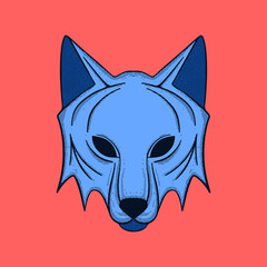 Blue wolf Illustration hand drawn cartoon colorful vintage style vector