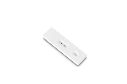 covid-19 positive test result. antigen (ATK) test kit​ with clipping path. top view. flat lay.