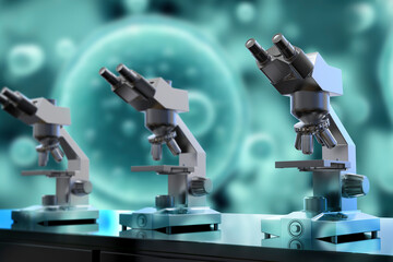 Optical binocular microscope, 3D illustration