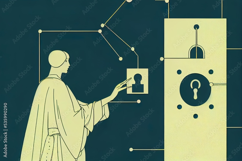 Poster lock icon. cyber security of digital data network protection. high speed connection data analysis. t