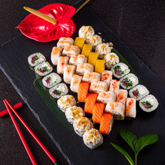 tasty sushi on the white background