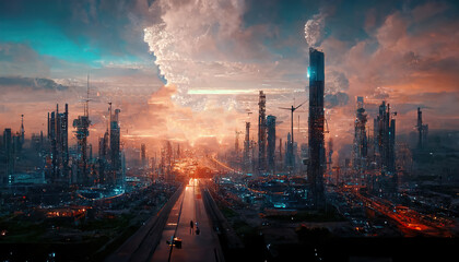 Life in the Metaverse. Futuristic city. 