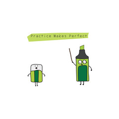 Kids drawing style funny Highlighter pen teaching an eraser in a cartoon style