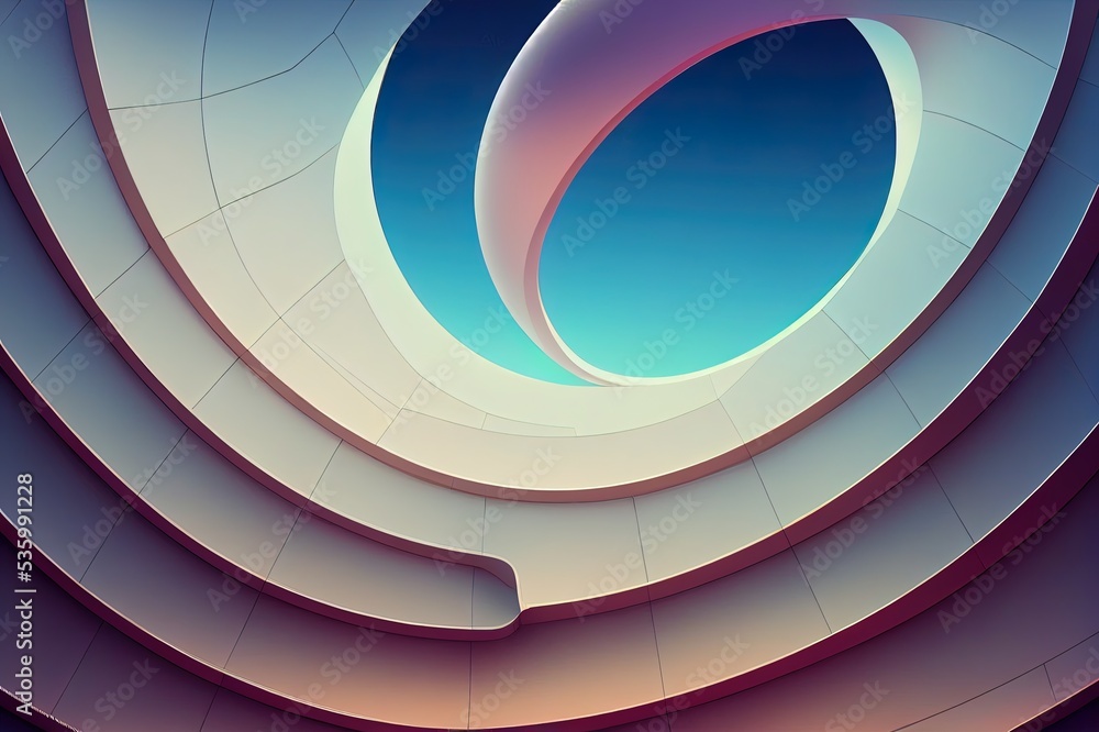 Poster abstract architecture background. white circular building. 3d rendering