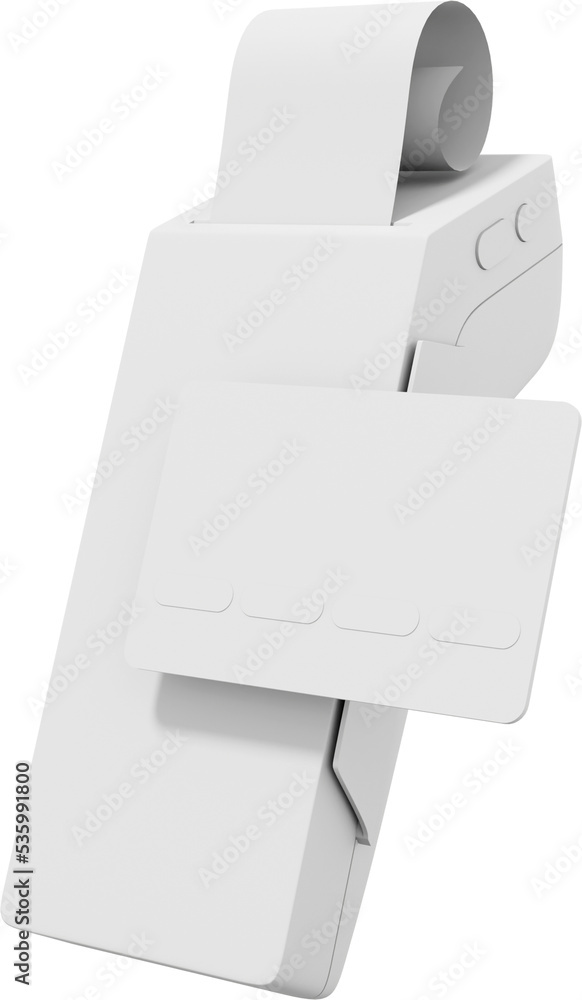 Poster payment machine. nfc pos terminal gprs point with paper receipt and a credit card. monochrome white 