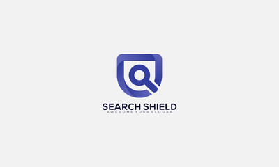Modern Blue Search Shield Logo Design Vector