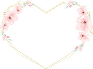 watercolor cherry blossom heart golden wreath frame for valentine banner