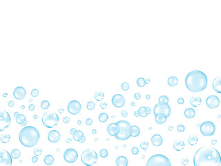 Fototapeta na wymiar Blue bubbles on a white background with illustration concepts in advertisement media and digital design. copy space, banner, website