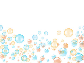  Blue bubbles with orange and yellow on a white background. Illustrative ideas in media design. copy space, banner, website
