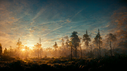 sunrise time of forest field landscape nature