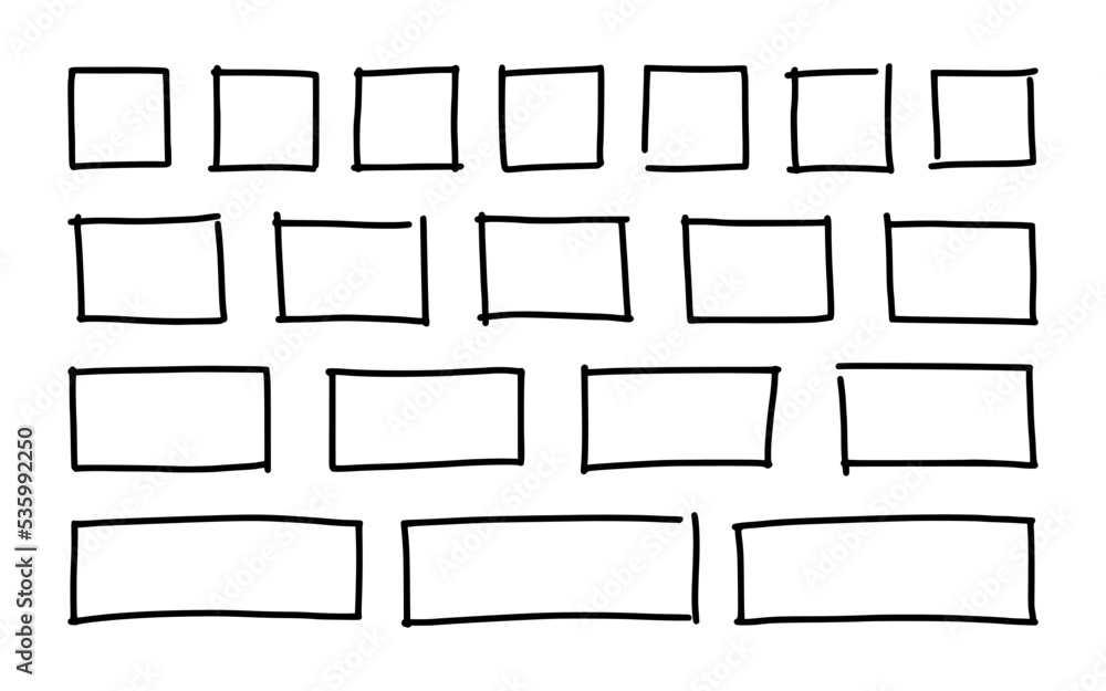 Poster free hand drawn rectangles and squares in different sizes. scribble rectangular frames set. freehand