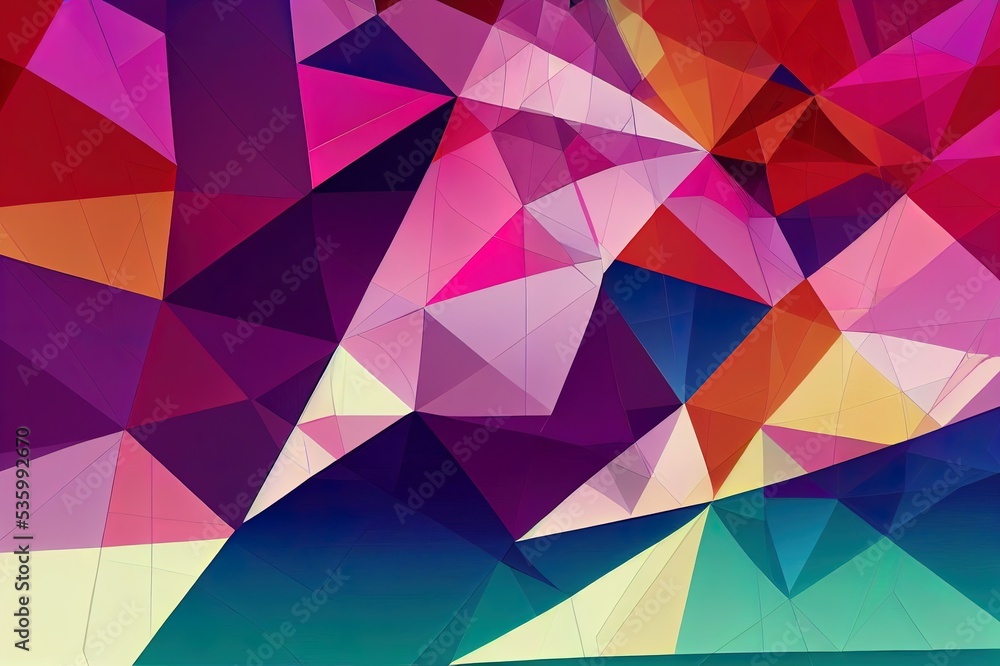 Poster abstract background consisting of triangles. gradient color from violet to red.
