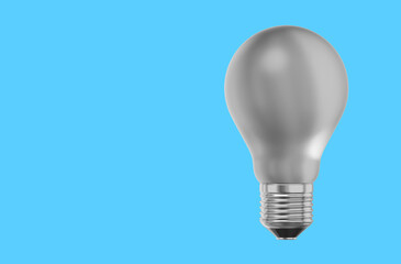 Realistic white light bulb. 3D rendering. Icon on blue background, text space.
