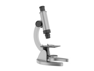 Realistic gray microscope. 3D rendering. Icon on yellow background