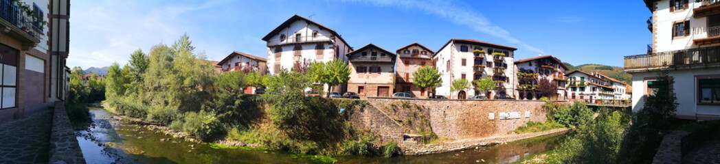Fototapeta na wymiar Promotional photo of Elizondo, Navarra, one of the most beautiful towns in Spain, tourist destination,