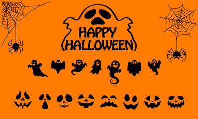 Set of halloween silhouettes black icon and character. Vector illustration