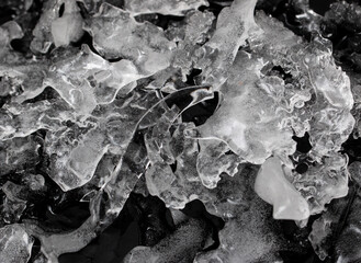 pieces of ice on a black background