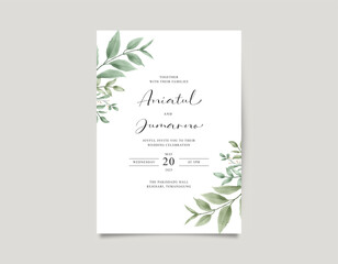 Minimalist wedding card with green leaves