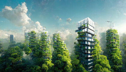 Futuristic urban cityscape. Environmentally sustainable city illustration.