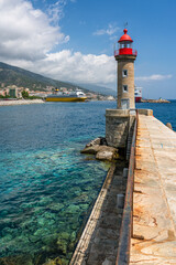Fototapeta na wymiar Lighthouses at the entrance of Bastia harbour. Corse France.