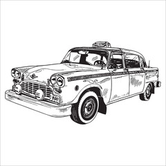 vector linear black and white doodle drawing taxi car © svettlana