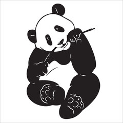vector black and white doodle drawing cute panda baby © svettlana