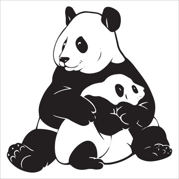vector black and white doodle drawing cute panda baby