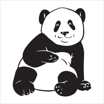 vector black and white doodle drawing cute panda baby