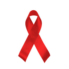 Red awareness ribbon on white background, close up. Realistic red ribbon, world aids day symbol, 1...