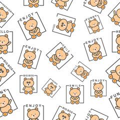 seamless pattern of cute teddy bear isolated on white background.