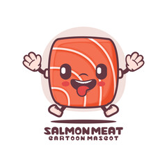 salmon meat or japanese sashimi cartoon mascot. food vector illustration