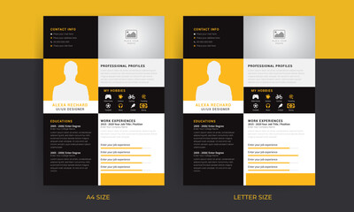 A4 and letter size professional CV Resume design for freelance and journalist, minimal job cv design with bleed area