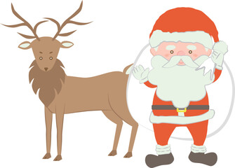手を振るサンタクロースとトナカイ