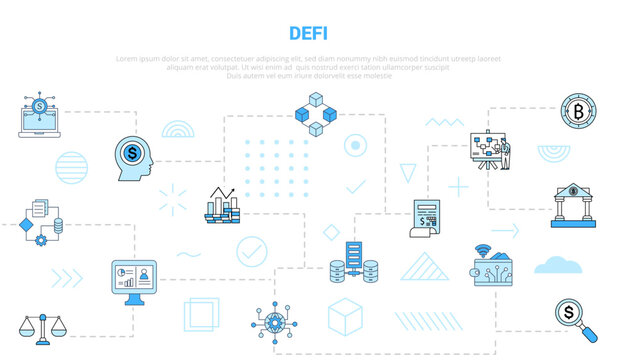 defi decentralized finance concept with icon set template banner with modern blue color style
