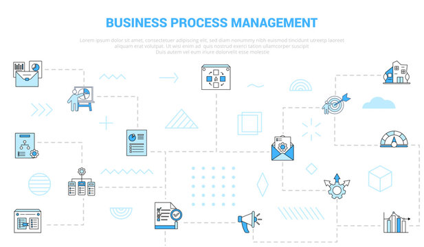 bpm business process management concept with icon set template banner with modern blue color style